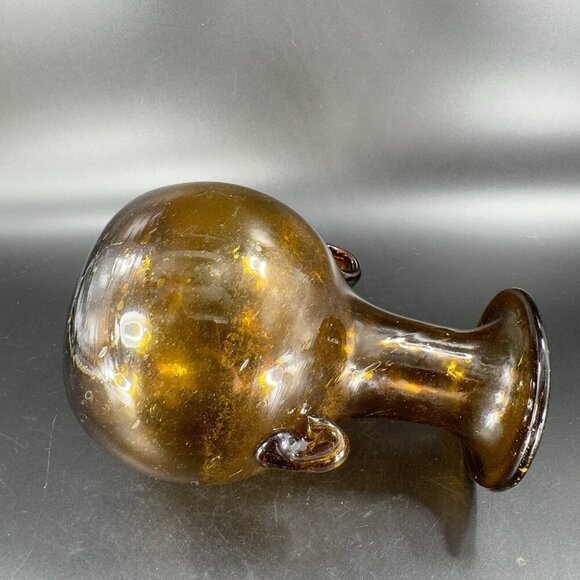 Vintage Egyptian Dark Amber Glass Vase Vessel Hand Blown With Handles Glass Vase - Picture 12 of 16